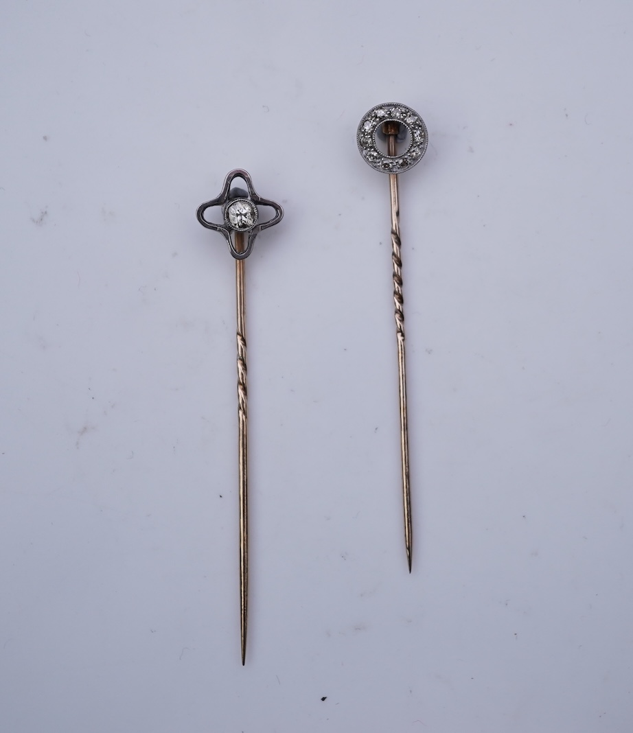 Two diamond stick pins, early 20th century